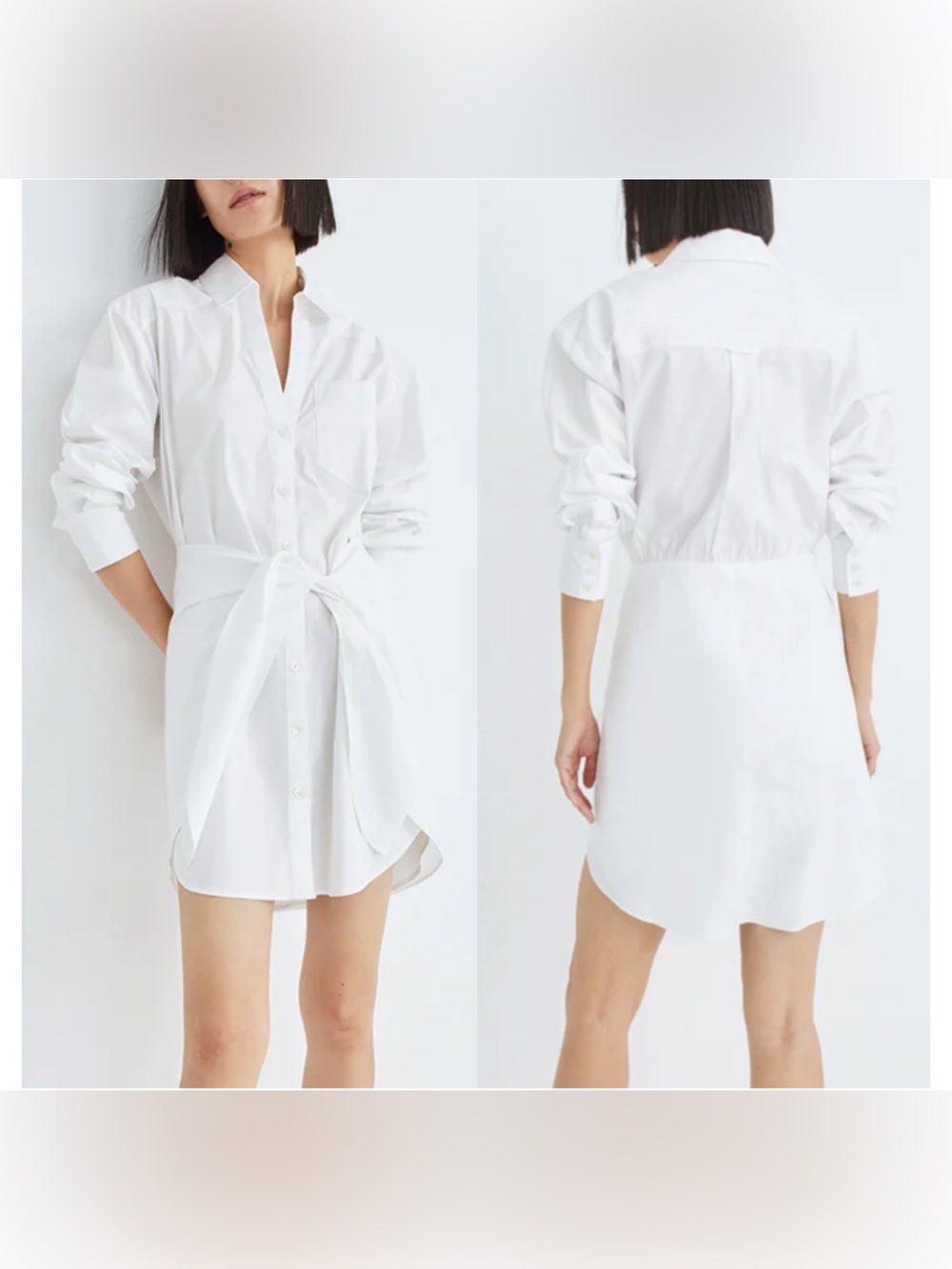 Veronica Beard Roanoke Shirt Dress Long Sleeve Tie Waist Button Down White 8 M
